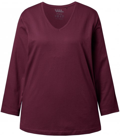 Ulla Popken Back To Basics V-Neck Relaxed Fit Cotton Tee Dark Berry - Majice - 