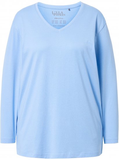 Ulla Popken Back To Basics V-Neck Relaxed Fit Cotton Tee Light Blue - Majice - 