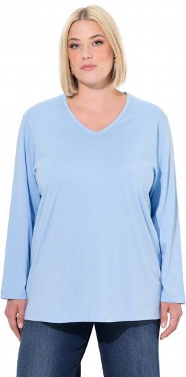 Ulla Popken Back To Basics V-Neck Relaxed Fit Cotton Tee Light Blue - Majice - 