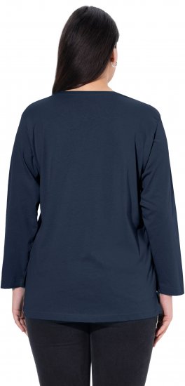 Ulla Popken Back To Basics V-Neck Relaxed Fit Cotton Tee Navy Blue - Majice - 