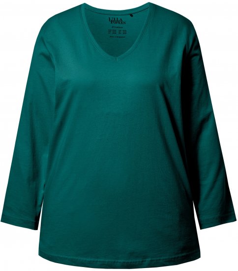 Ulla Popken Back To Basics V-Neck Relaxed Fit Cotton Tee Teal Green - Majice - 