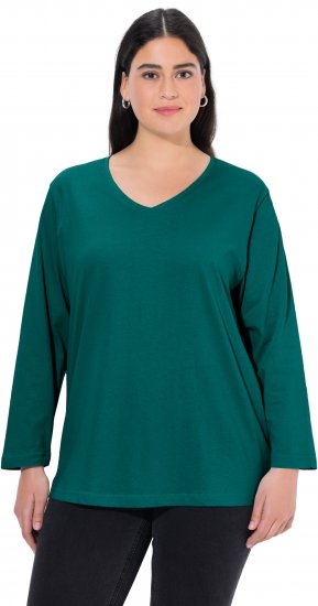Ulla Popken Back To Basics V-Neck Relaxed Fit Cotton Tee Teal Green - Majice - 