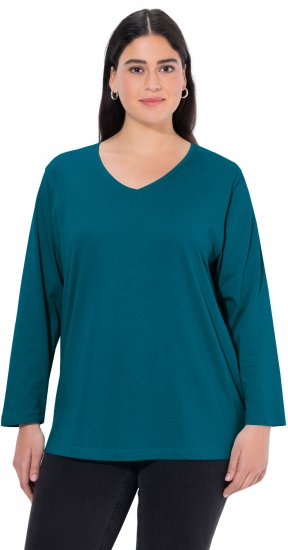 Ulla Popken Back To Basics V-Neck Relaxed Fit Cotton Tee Cerulean - Majice - 