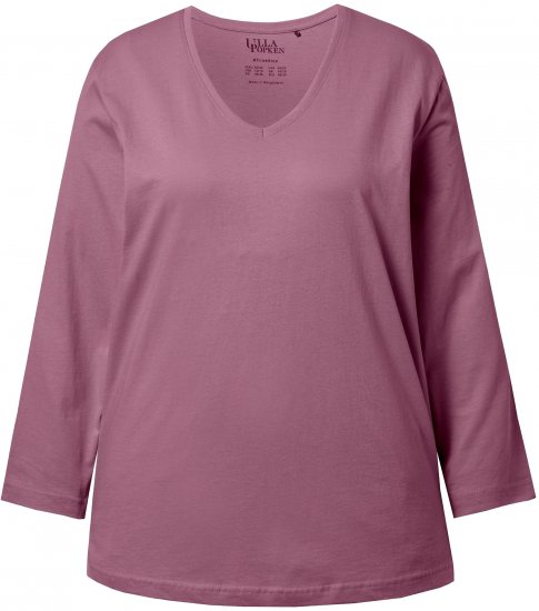 Ulla Popken Back To Basics V-Neck Relaxed Fit Cotton Tee Dark Rose - Majice - 