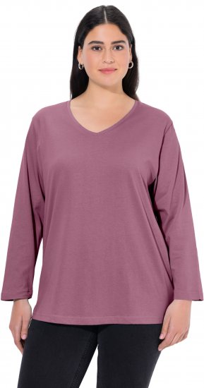 Ulla Popken Back To Basics V-Neck Relaxed Fit Cotton Tee Dark Rose - Majice - 