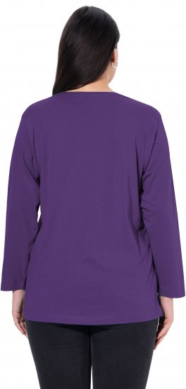 Ulla Popken Back To Basics V-Neck Relaxed Fit Cotton Tee Deep Violet - Majice - 