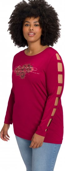 Ulla Popken Rhinestone Accent Statement Cutout Sleeve Stretch Knit Top Wine Red - Natisnjene majice za ženske - 