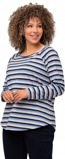 Ulla Popken Striped A-Line Long Sleeve Tee Navy Blue - Natisnjene majice za ženske - 