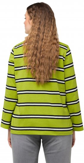 Ulla Popken Striped Hem Long Sleeve Tee Apple Green - Natisnjene majice za ženske - 
