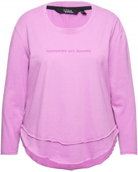 Ulla Popken Layered Look Memories Embroidered Long Sleeve Tee Amethyst - Natisnjene majice za ženske - 