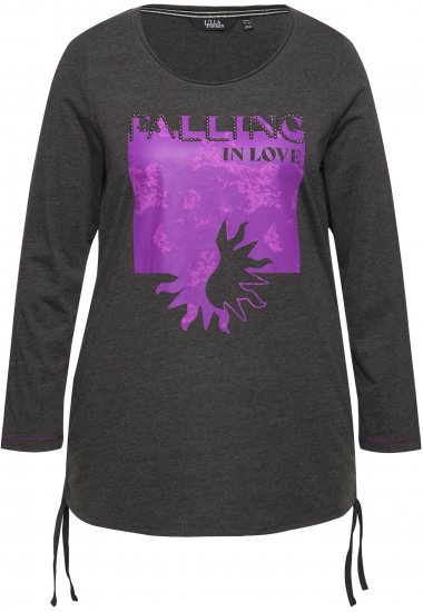Ulla Popken Tie Hem Long Sleeve Graphic Tee Charcoal Grey Melange - Natisnjene majice za ženske - 
