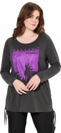 Ulla Popken Tie Hem Long Sleeve Graphic Tee Charcoal Grey Melange - Natisnjene majice za ženske - 