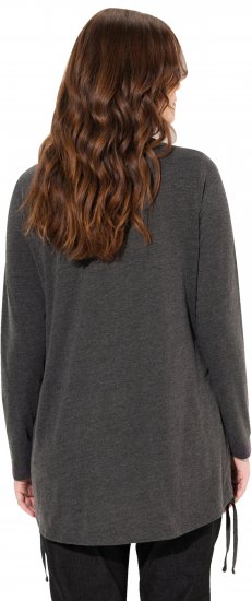 Ulla Popken Tie Hem Long Sleeve Graphic Tee Charcoal Grey Melange - Natisnjene majice za ženske - 