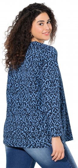 Ulla Popken Geometric Print 3/4 Sleeve Pleated Tee Navy Blue - Natisnjene majice za ženske - 