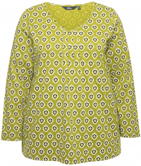 Ulla Popken Allover Graphic Long Sleeve Tee Avocado Green - Natisnjene majice za ženske - 