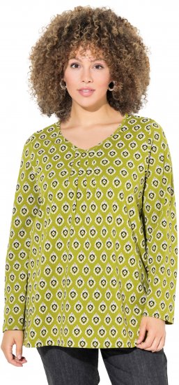 Ulla Popken Allover Graphic Long Sleeve Tee Avocado Green - Natisnjene majice za ženske - 