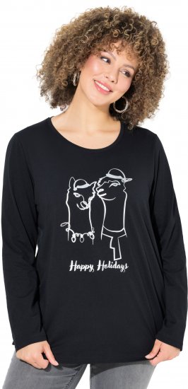 Ulla Popken Metallic Graphic Holiday Tee Black - Natisnjene majice za ženske - 
