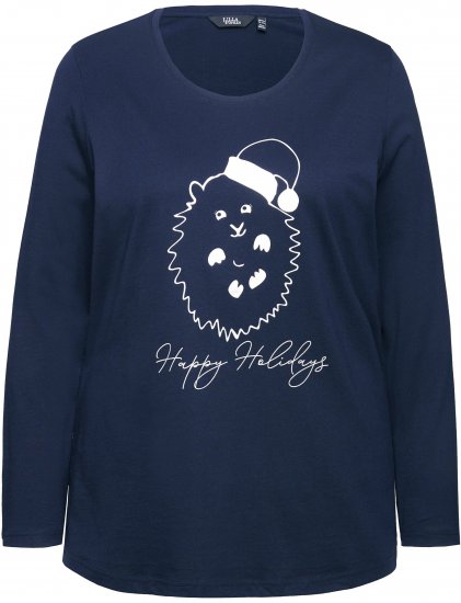 Ulla Popken Metallic Graphic Holiday Tee Navy - Natisnjene majice za ženske - 