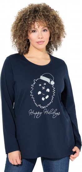 Ulla Popken Metallic Graphic Holiday Tee Navy - Natisnjene majice za ženske - 