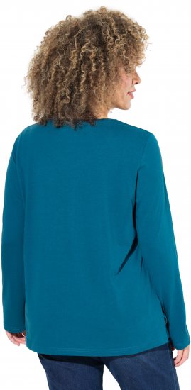 Ulla Popken Metallic Graphic Holiday Tee Teal - Natisnjene majice za ženske - 