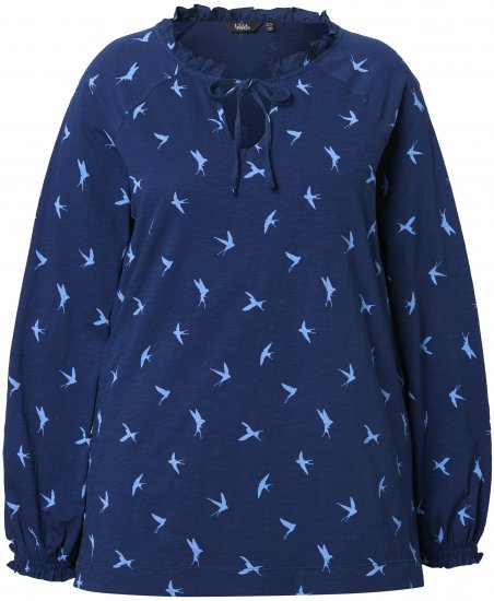 Ulla Popken Swallow Print Long Sleeve Tee Ink Blue - Natisnjene majice za ženske - 