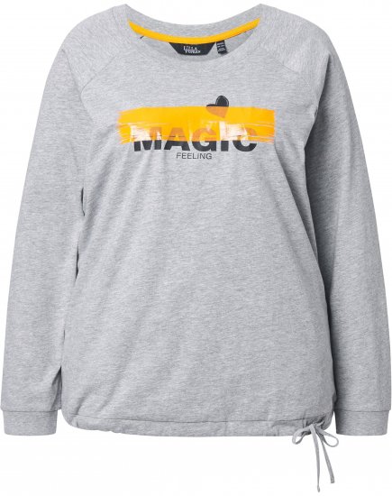 Ulla Popken Magic Feeling Long Sleeve Graphic Tee Light Grey Melange - Natisnjene majice za ženske - 
