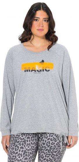Ulla Popken Magic Feeling Long Sleeve Graphic Tee Light Grey Melange - Natisnjene majice za ženske - 