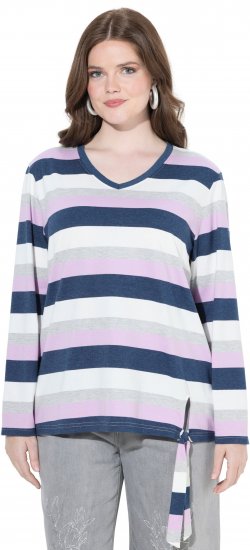 Ulla Popken Striped Knotted Hem Long Sleeve Tee Lavender - Natisnjene majice za ženske - 