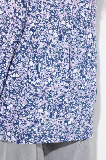 Ulla Popken Allover Printed Pleated Long Sleeve Tee Dark Blue - Natisnjene majice za ženske - Ženske majice s potiskom