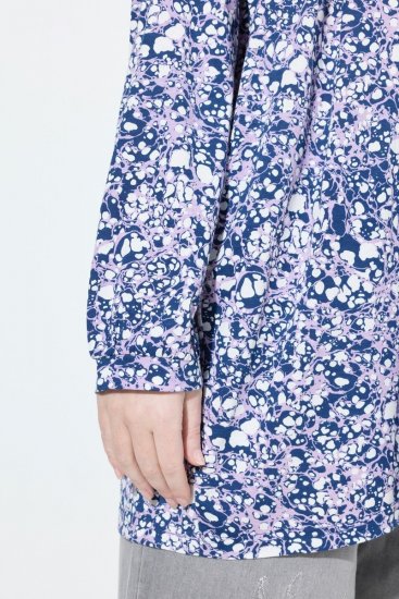 Ulla Popken Allover Printed Pleated Long Sleeve Tee Dark Blue - Natisnjene majice za ženske - Ženske majice s potiskom