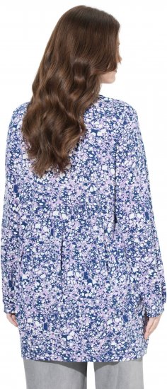 Ulla Popken Allover Printed Pleated Long Sleeve Tee Dark Blue - Natisnjene majice za ženske - 