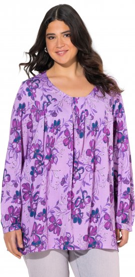 Ulla Popken Allover Printed Pleated Long Sleeve Tee Lavender - Natisnjene majice za ženske - 