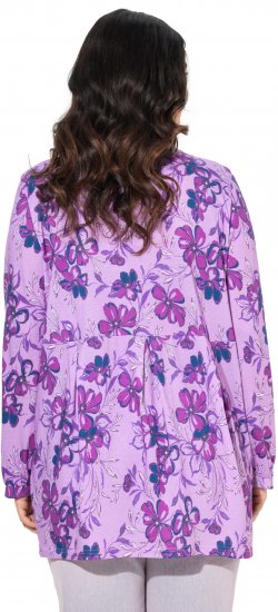 Ulla Popken Allover Printed Pleated Long Sleeve Tee Lavender - Natisnjene majice za ženske - 