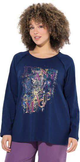 Ulla Popken Inverted Seam Long Sleeve Graphic Tee Ink Blue - Majice - 
