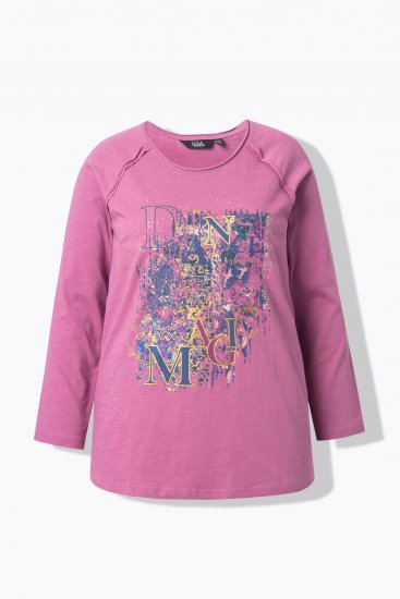Ulla Popken Inverted Seam Long Sleeve Graphic Tee Dark Rose - Natisnjene majice za ženske - 