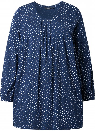 Ulla Popken Pleated Confetti Print Long Sleeve Tee Ink Blue - Natisnjene majice za ženske - 
