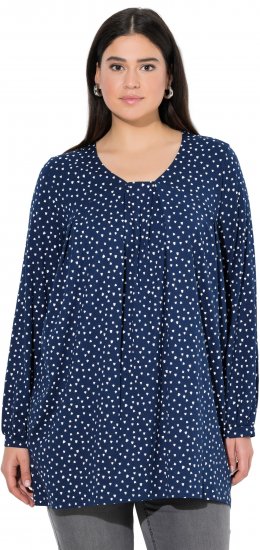 Ulla Popken Pleated Confetti Print Long Sleeve Tee Ink Blue - Natisnjene majice za ženske - 