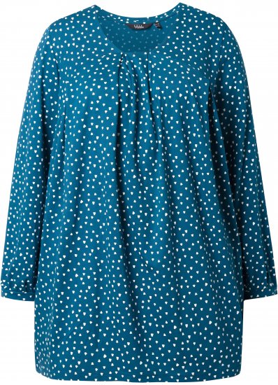 Ulla Popken Pleated Confetti Print Long Sleeve Tee Teal - Natisnjene majice za ženske - 
