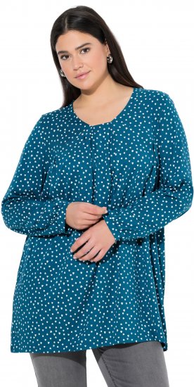 Ulla Popken Pleated Confetti Print Long Sleeve Tee Teal - Natisnjene majice za ženske - 