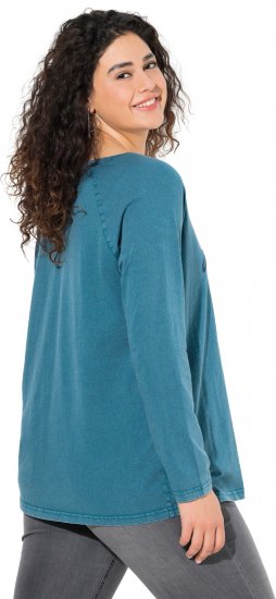 Ulla Popken Dream Rhinestone Lettering Long Sleeve Tee Teal - Natisnjene majice za ženske - 