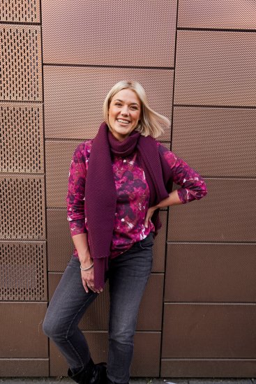 Ulla Popken Abstract Print Long Sleeve Tee Dark Ruby - Natisnjene majice za ženske - 