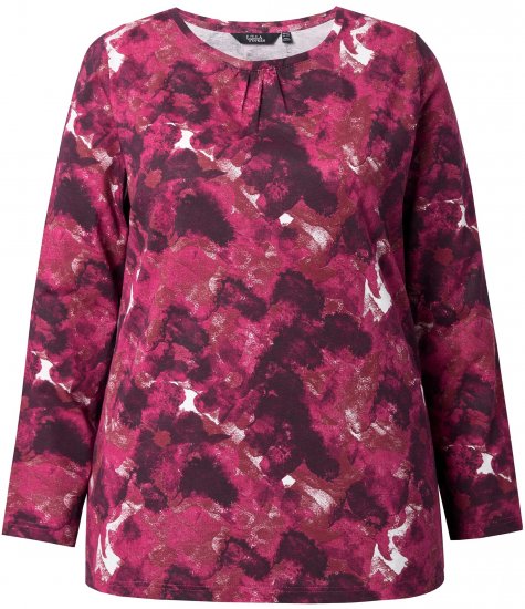 Ulla Popken Abstract Print Long Sleeve Tee Dark Ruby - Natisnjene majice za ženske - 