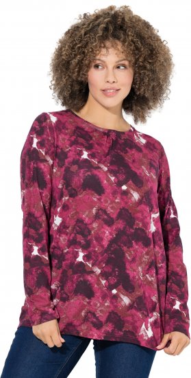 Ulla Popken Abstract Print Long Sleeve Tee Dark Ruby - Natisnjene majice za ženske - 