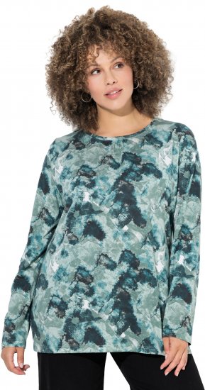 Ulla Popken Abstract Print Long Sleeve Tee Teal Green - Natisnjene majice za ženske - 