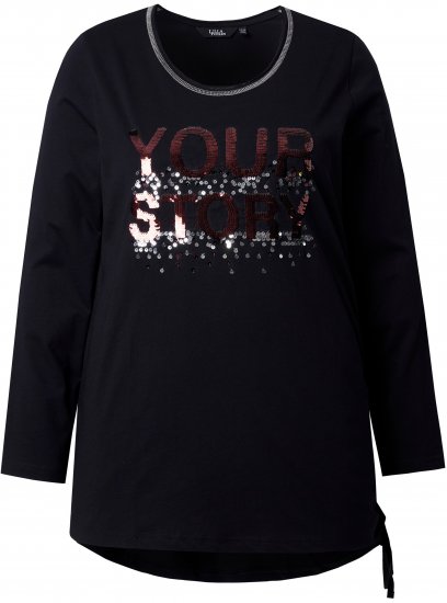 Ulla Popken Your Story Sequined Long Sleeve Tunic Tee Black - Natisnjene majice za ženske - 