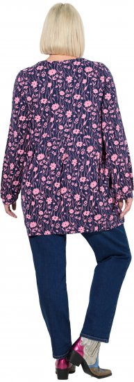 Ulla Popken Pleated Long Sleeve Floral Knit Tunic Ink Blue - Natisnjene majice za ženske - 