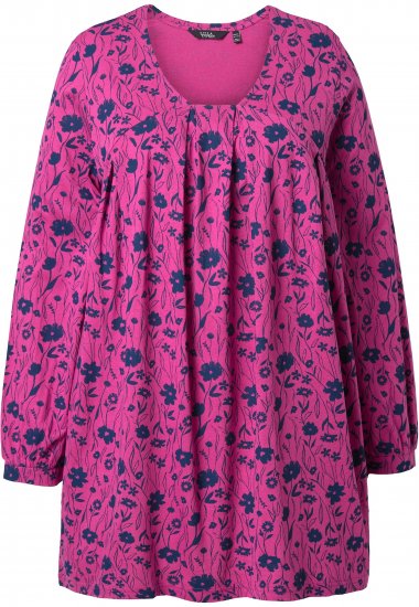 Ulla Popken Pleated Long Sleeve Floral Knit Tunic Summer Berry - Natisnjene majice za ženske - 