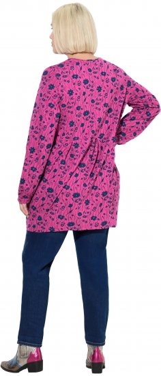 Ulla Popken Pleated Long Sleeve Floral Knit Tunic Summer Berry - Natisnjene majice za ženske - 