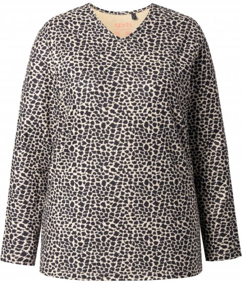 Ulla Popken Leopard Print Long Sleeve Ski Tee Black - Natisnjene majice za ženske - 