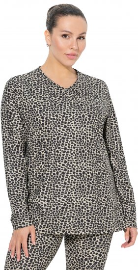 Ulla Popken Leopard Print Long Sleeve Ski Tee Black - Natisnjene majice za ženske - 